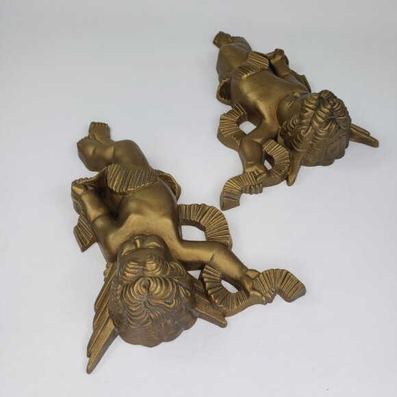 Vintage Retro Gold Angels Cherub Wall Plaque Burwood Product Co 2020-1 & 2020-2 - Picture 4 of 10